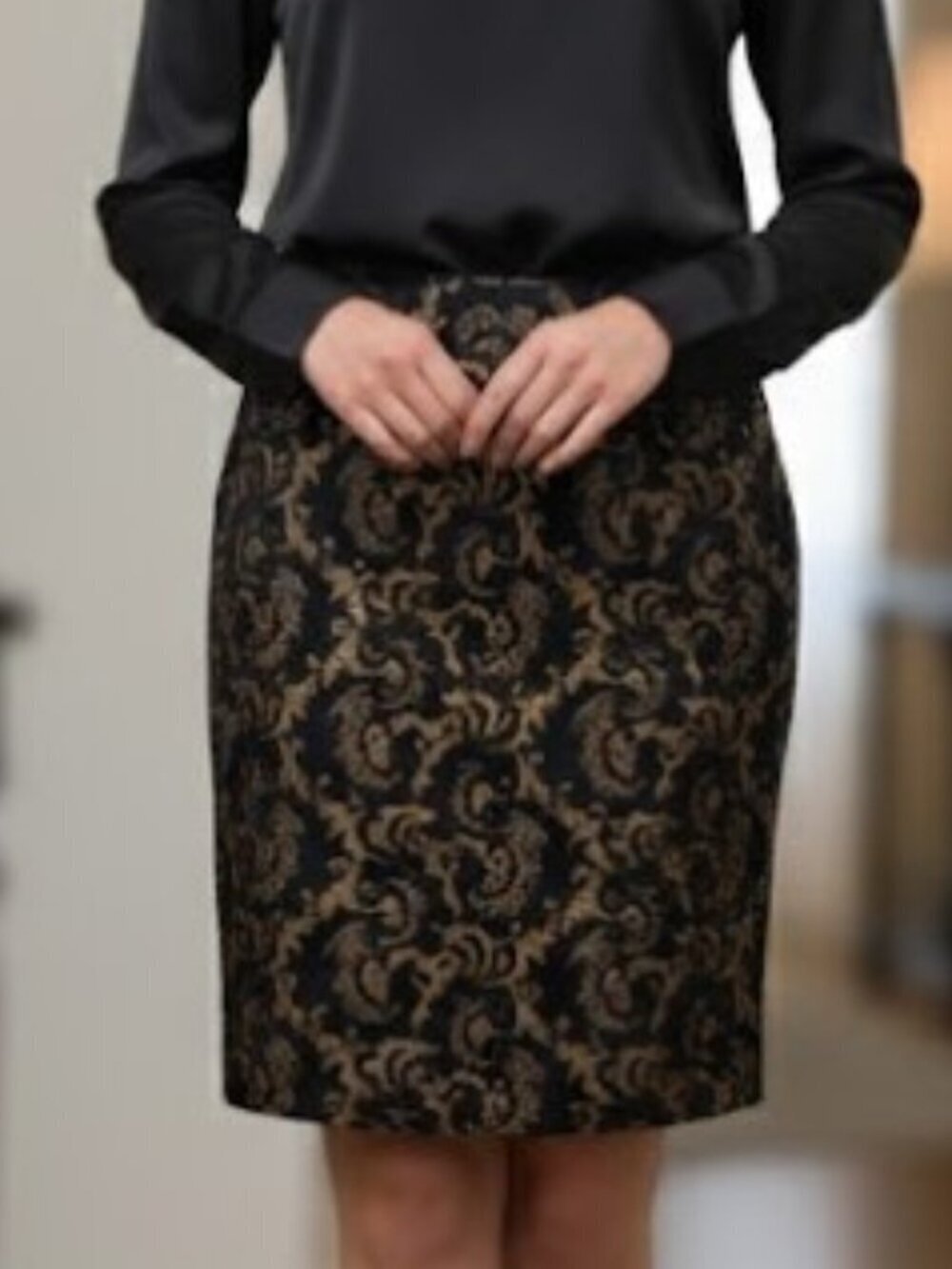 🥂 The Gilded Damask Skirt: Where Office Meets Opulence - 12